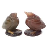 Pair of glass paperweights modelled by Almeric Walter as fledglings seated on flat bases, incised