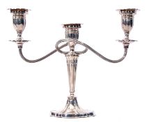 Elizabeth II three-light candelabra with detachable and shaped oval nozzles to oval sconces on