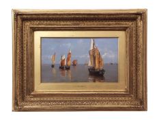 Antonietta Brandeis, Venetian boats, oil on panel, monogrammed lower right, 21 x 36cm