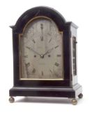 Mid-19th century ebonised twin fusee bracket clock, French - Royal Exchange, London, the arched case