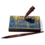 Mid-20th century Carltonware pen holder decorated with an Art Deco lustre design of trees, pattern