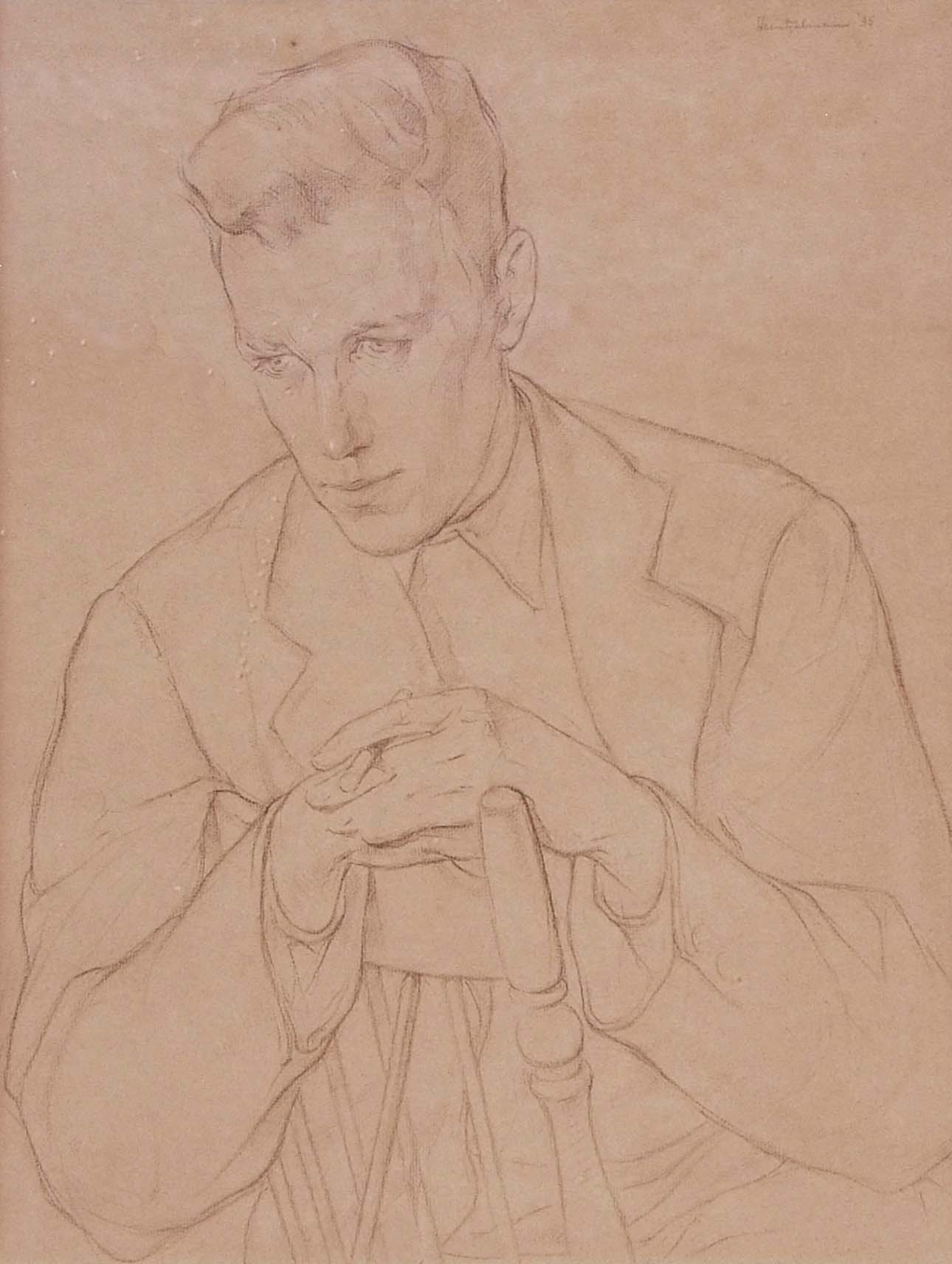 AR Arthur William Heinzellman (1890-1965), Portrait of a seated man, conte drawing, signed and dated