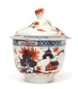 Lowestoft porcelain sucrier and cover decorated in Imari colours with the doll's house pattern, 12cm