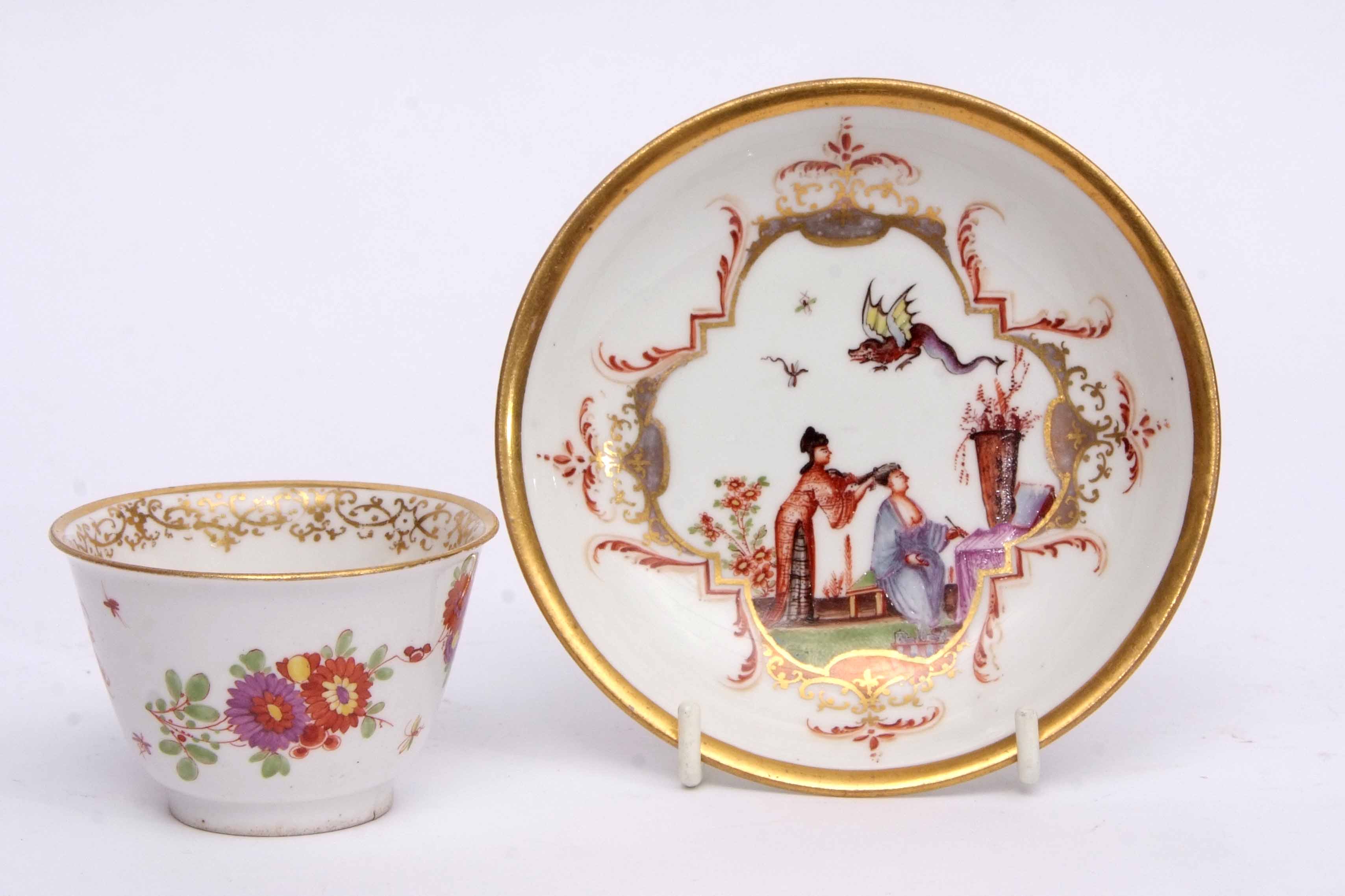 Bottger Meissen tea bowl circa 1730 with an oval cartouche of a blackamoor with a tray of fruit, - Image 2 of 3