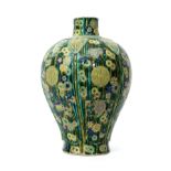 Chinese famille vert vase decorated in Kangxi style with bamboo and Buddhistic emblems, 36cm high