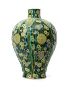 Chinese famille vert vase decorated in Kangxi style with bamboo and Buddhistic emblems, 36cm high