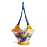 Clarice Cliff Elegant Shape flower basket the ribbed body decorated with the Gibraltar pattern, 33cm