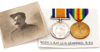 WWI pair comprising British War Medal and Victory Medal impressed to 90291 3 A M W H Leinnard RAF