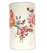 Fine Lowestoft cylindrical mug painted by the Tulip painter, circa 1775, with scroll handle