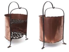 W A S Benson & Co, copper and cast iron Arts and Crafts Dutch oven stand, 54cm high See plate 76