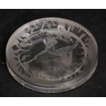 Lalique commemorative dish, possibly made for an Olympic event with a frosted design of a dancer