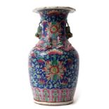 19th century Chinese porcelain vase, the blue ground with enamelled decoration of flowers and