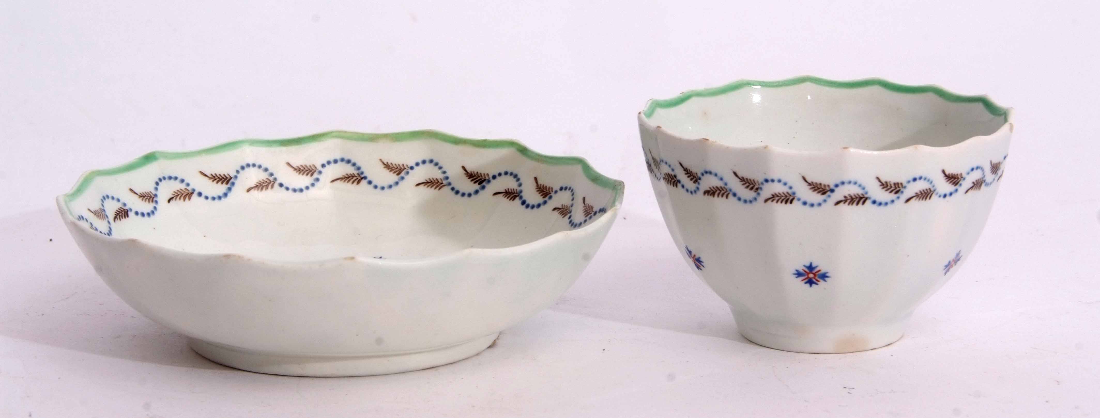 Lowestoft tea bowl and saucer circa 1790, of fluted form decorated with a Chantilly sprig design - Image 2 of 3