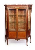 20th century French Kingwood vitrine, marble top applied throughout with gilt metal decorative