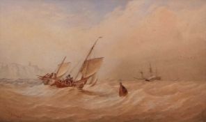 Thomas Sewell Robins (1810-1880), Shipping off a coast watercolour, signed and dated 77 lower