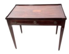 Late 18th century mahogany side table of rectangular form, the top inlaid with boxwood and