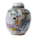 Chinese porcelain ginger jar and matching cover, late 19th/early 20th century, with enamel decorati