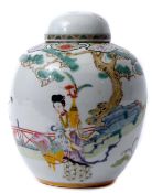 Chinese porcelain ginger jar and matching cover, late 19th/early 20th century, with enamel decorati