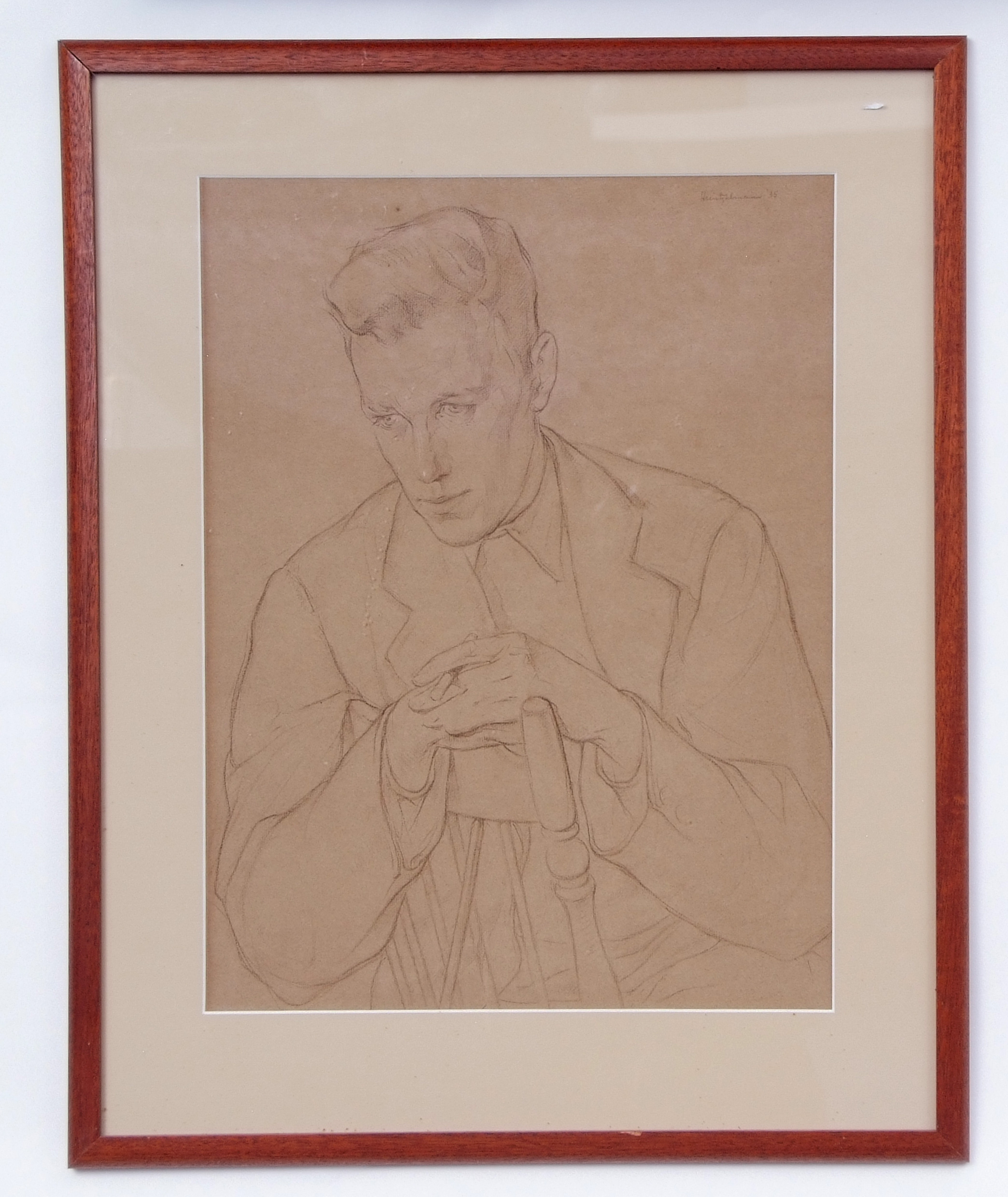 AR Arthur William Heinzellman (1890-1965), Portrait of a seated man, conte drawing, signed and dated - Image 2 of 2