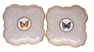 Pair of Worcester Barr Flight & Barr dishes with a gilt scrolling decoration, the centres finely