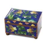 Japanese cloisonne box and cover Meiji period, on four bun feet, with enamelled decoration of
