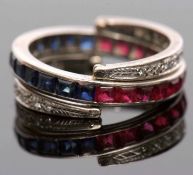 Art Deco diamond, sapphire and ruby "Day and Night" ring featuring a full eternity band set with