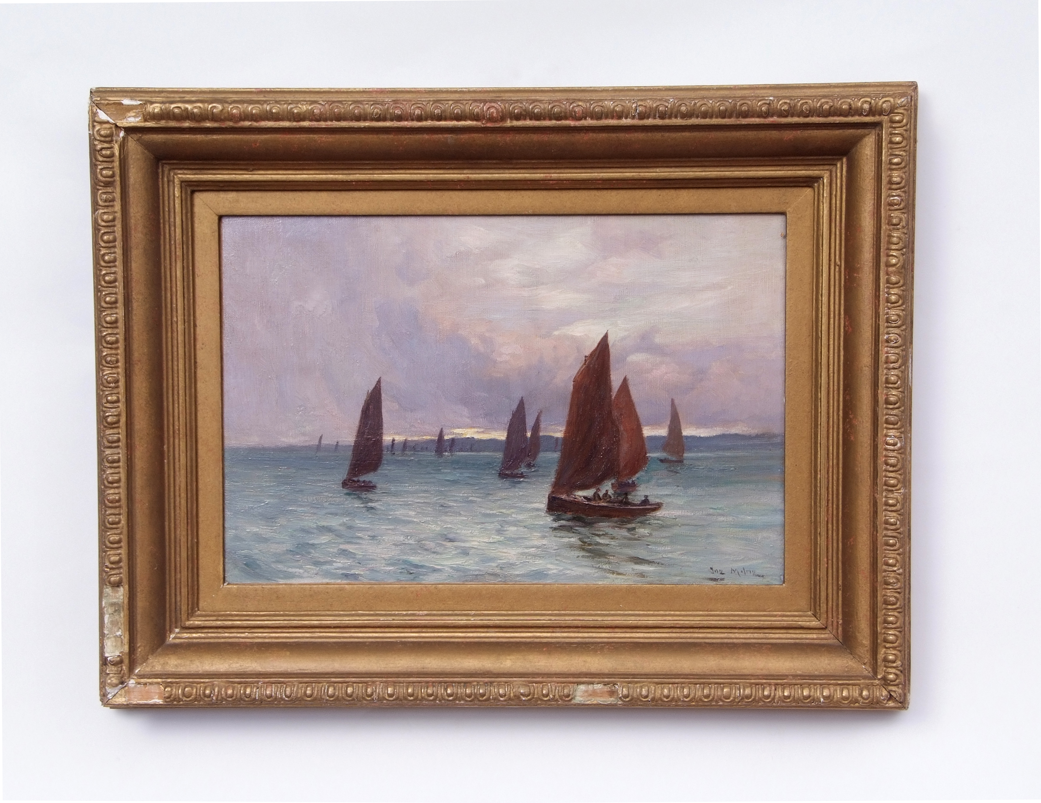 Joseph Milne (1857-1911) "Boats on the Silvery Tay", oil on canvas, signed lower right, 30 x 45cm - Image 2 of 2