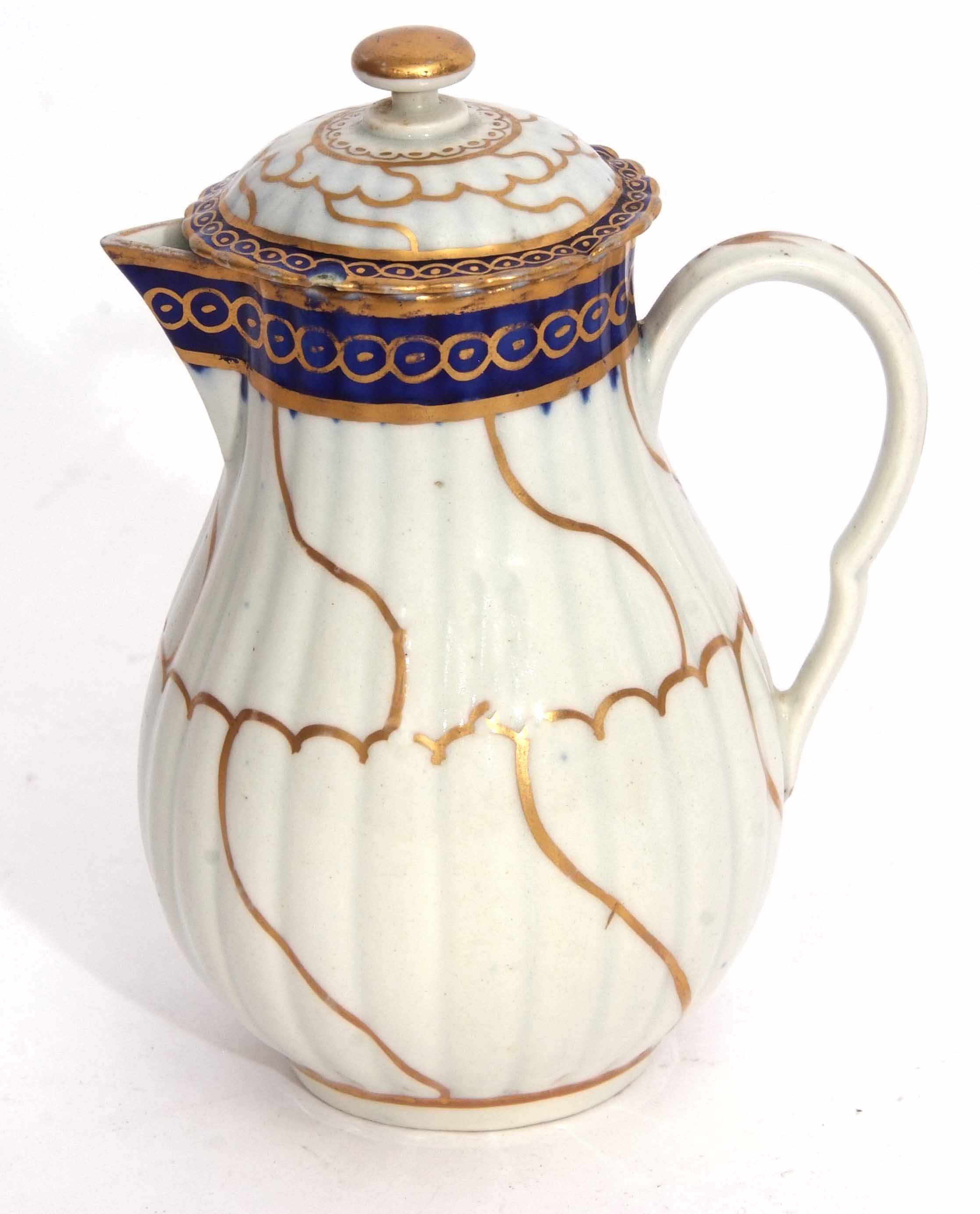 Worcester milk jug and cover circa 1780, with a swirling gilt design below a blue gilt border, the - Image 2 of 2