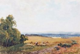 Robert Thorne Waite, RWS (1842-1935), "Figures by a harvest field", watercolour, unsigned, 34 x