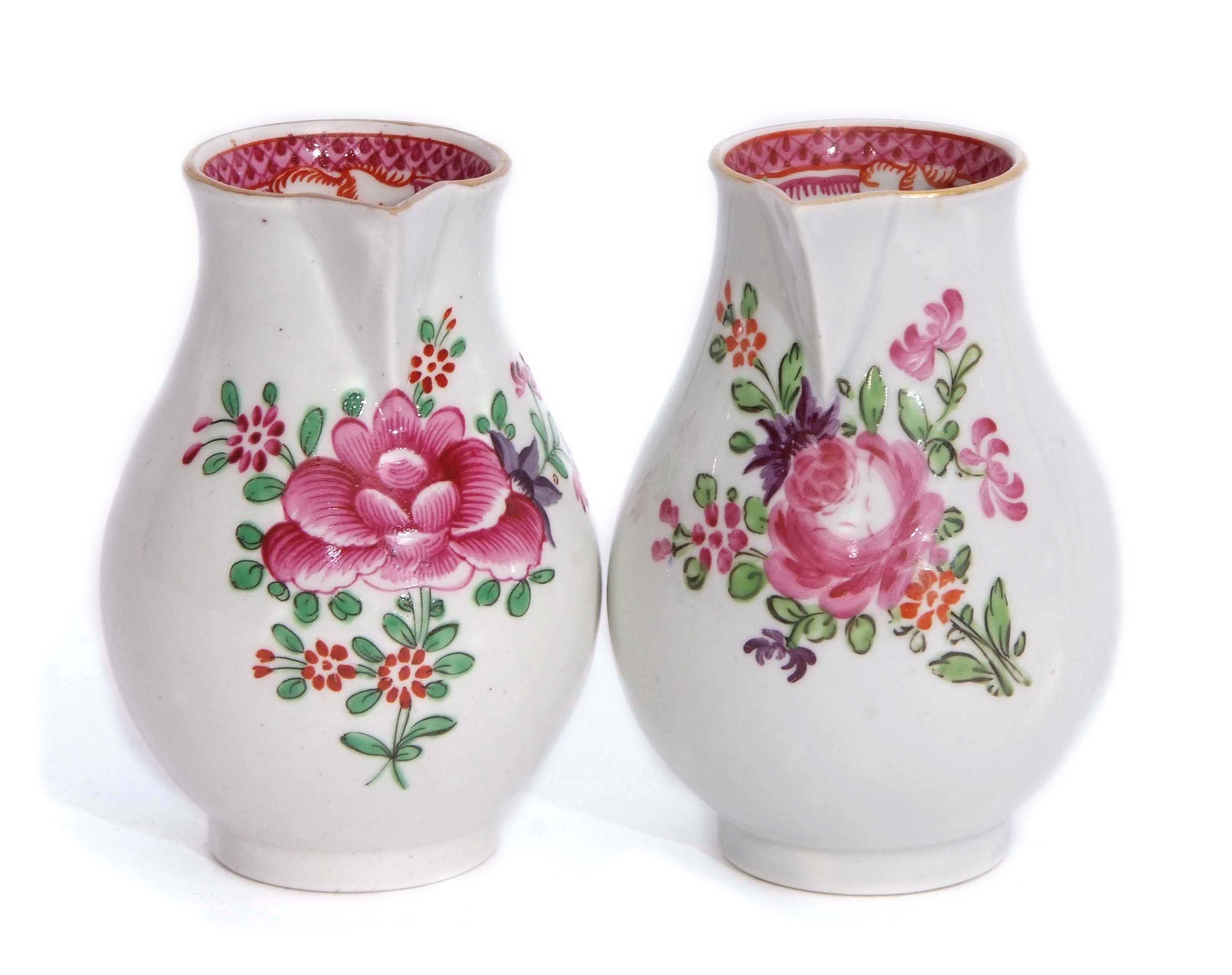 Two Worcester sparrowbeaks, both decorated in a Compagnie des Indie pattern circa 1780, 9cm high (