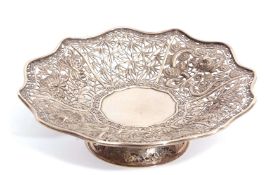 Late 19th/early 20th century Chinese silver pedestal dish of shaped circular form with plain