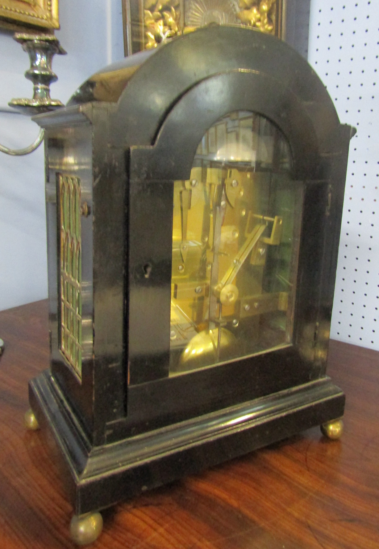 Mid-19th century ebonised twin fusee bracket clock, French - Royal Exchange, London, the arched case - Image 10 of 15