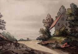 Thomas Rowlandson (1756-1827), "London from the slope of Highgate Hill", watercolour, signed lower