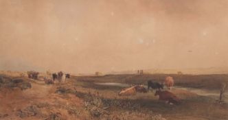 Peter de Wint (1784-1849) "View at Fiskerton, Lincolnshire", watercolour over pencil, 37 x 72cms.