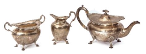 Edward VII Scottish three-piece tea set comprising tea pot, sugar basin and milk jug, each of oval
