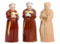 Group of three early 20th century Royal Worcester candle snuffers modelled as monks, one blush