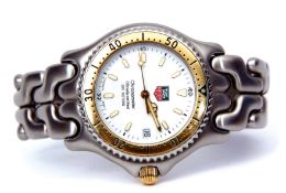 Early 21st century steel and gilt centre seconds calendar wrist watch, Tag Heuer "chronometer" no