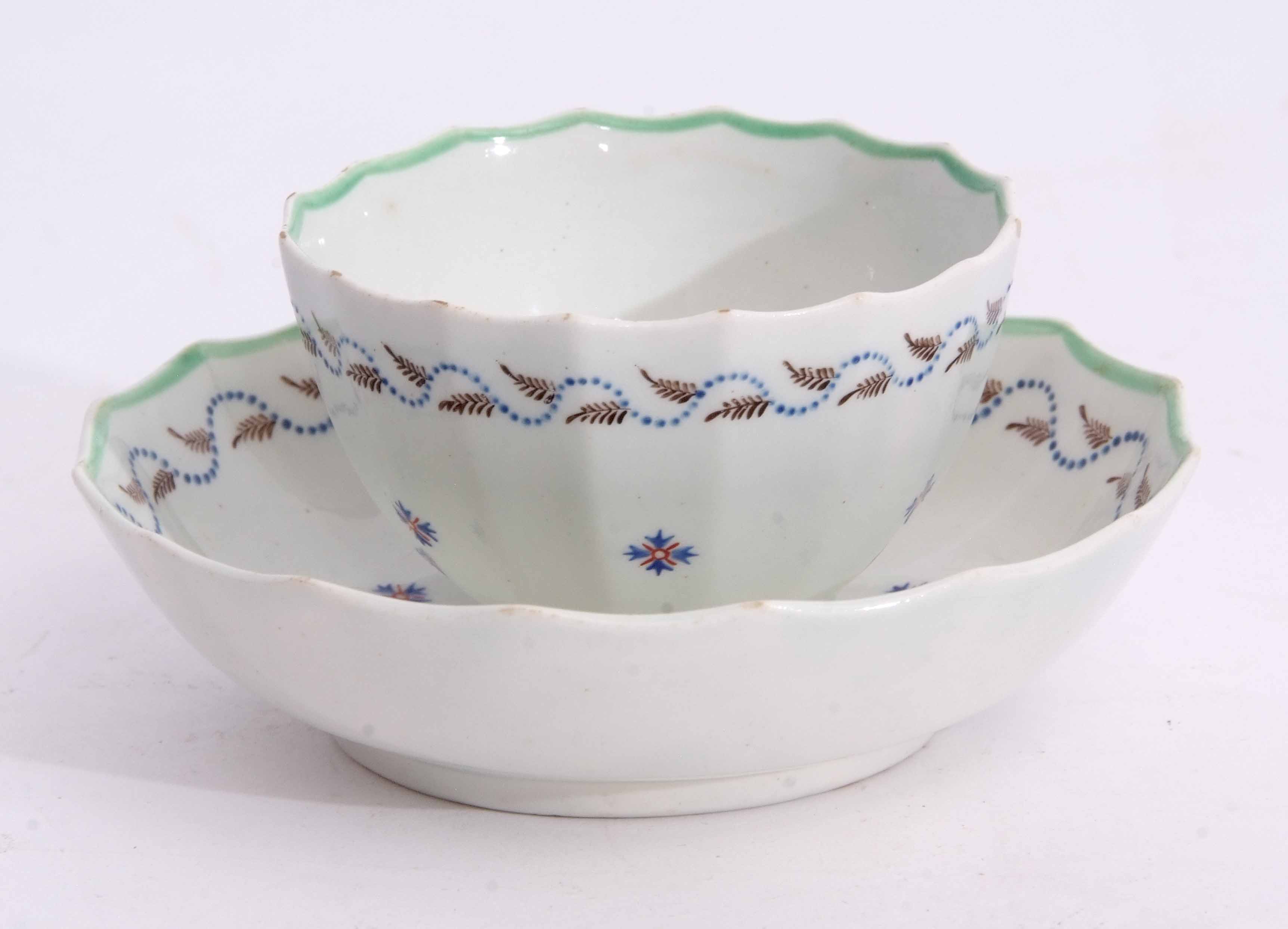 Lowestoft tea bowl and saucer circa 1790, of fluted form decorated with a Chantilly sprig design - Image 3 of 3