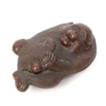 Japanese bronze box Meiji period, modelled as a monkey, 8cm long