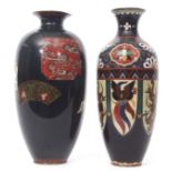 Two Japanese cloisonne vases, Meiji period, one with enamelled decoration of birds and mythical