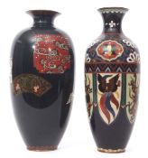 Two Japanese cloisonne vases, Meiji period, one with enamelled decoration of birds and mythical