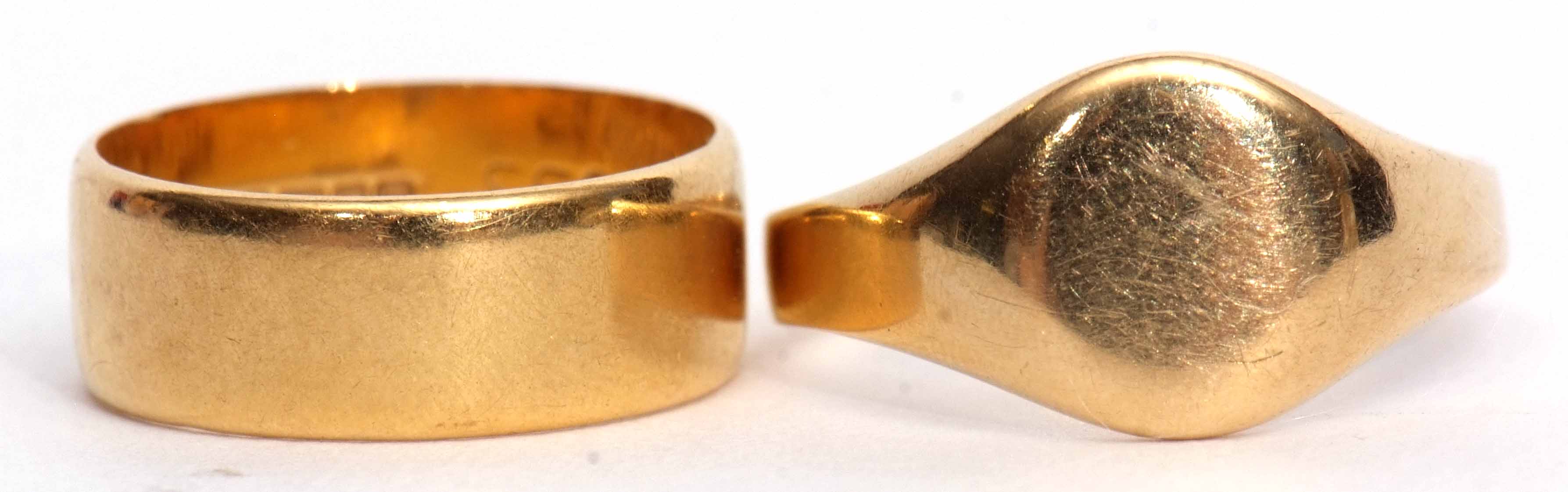 Mixed Lot: 22ct gold wedding ring, Birmingham 1971, 5.4gms, size M/N, together with a plain polished - Image 2 of 4