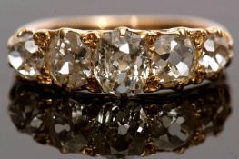 Late 19th century old mine cut diamond five-stone half-hoop ring, the principal diamond 0.80ct (