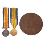 WWI KIA pair and death plaque comprising British War Medal and Victory Medal impressed to S-14543