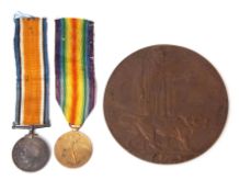 WWI KIA pair and death plaque comprising British War Medal and Victory Medal impressed to S-14543