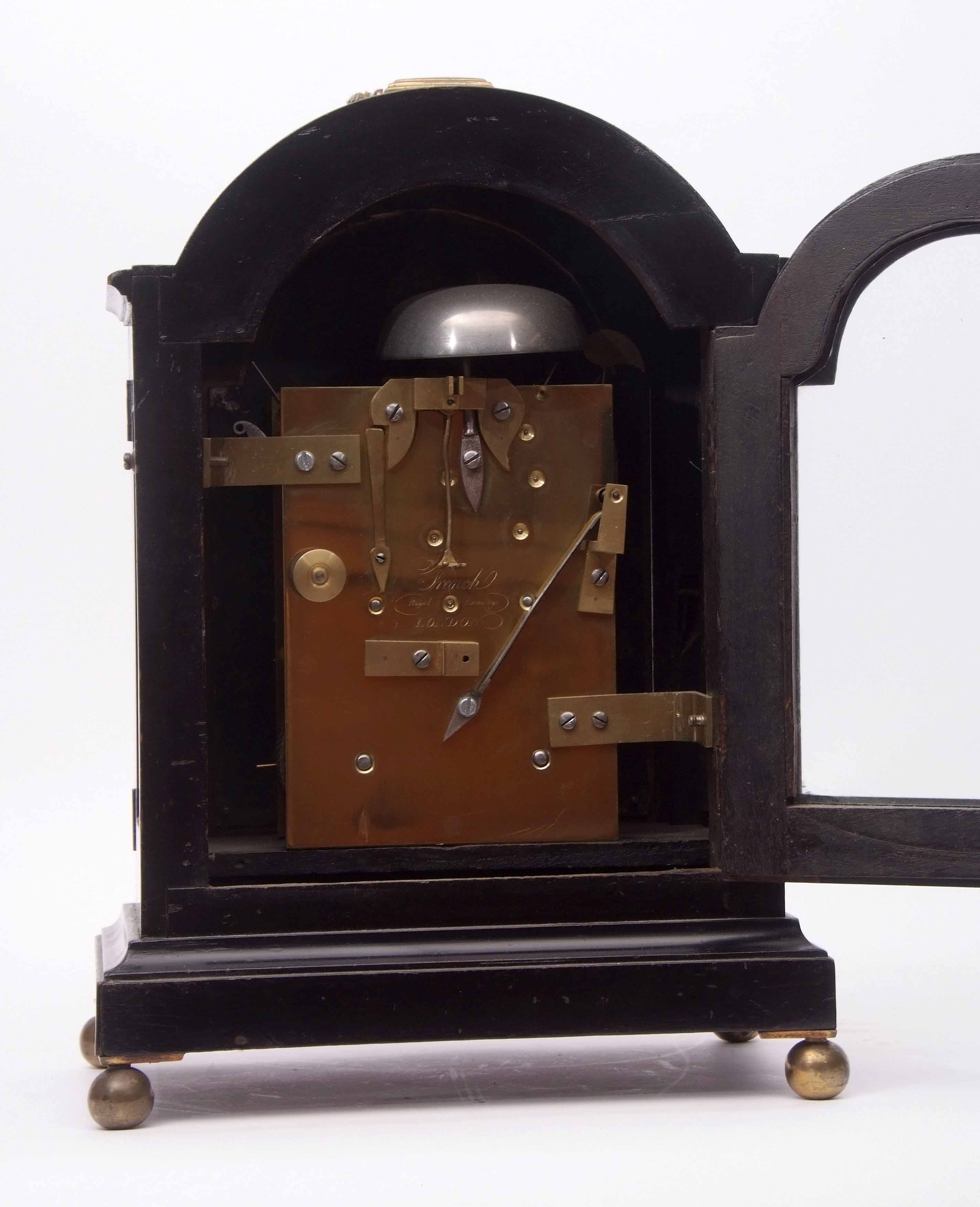 Mid-19th century ebonised twin fusee bracket clock, French - Royal Exchange, London, the arched case - Image 3 of 15