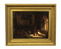 J van Lil (19th century) Interior scene with child, oil on panel, signed and dated 1859 lower right,