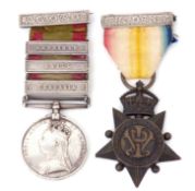 Victorian pair comprising Afghanistan medal 1881 with three clasps, Charasia, Kabul, Kandahar,