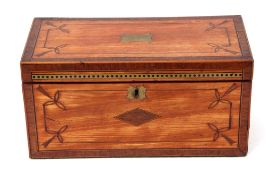 19th century satinwood rosewood cross banded rectangular large tea caddy, the lifting lid with