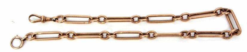 Late 19th century 9ct gold wire work link watch chain set with snap and swivel, length 37cm, weight